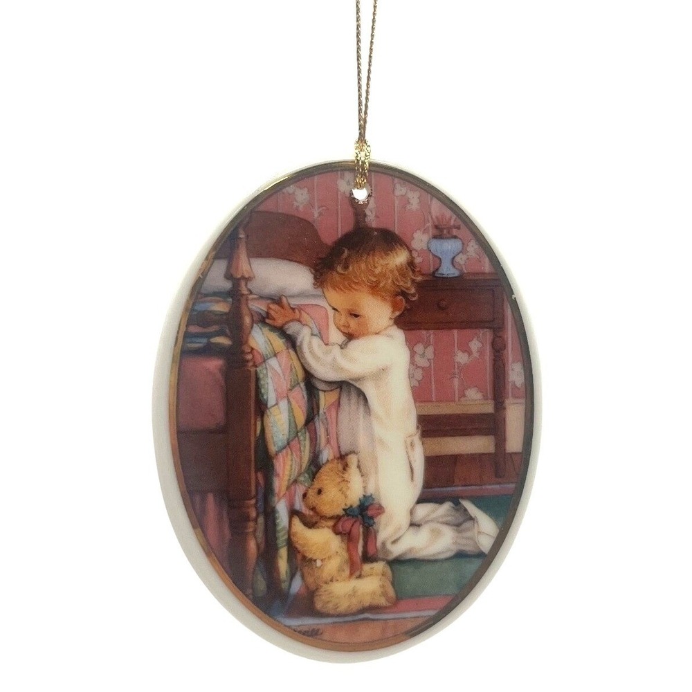 Christmas Ornament 1992 Kathy Lawrence Praying Child Teddy Bear Vintage‎